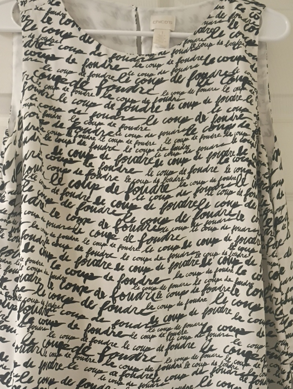 Chico's Black Script on White A-Line Shirt Tank Blouse Career